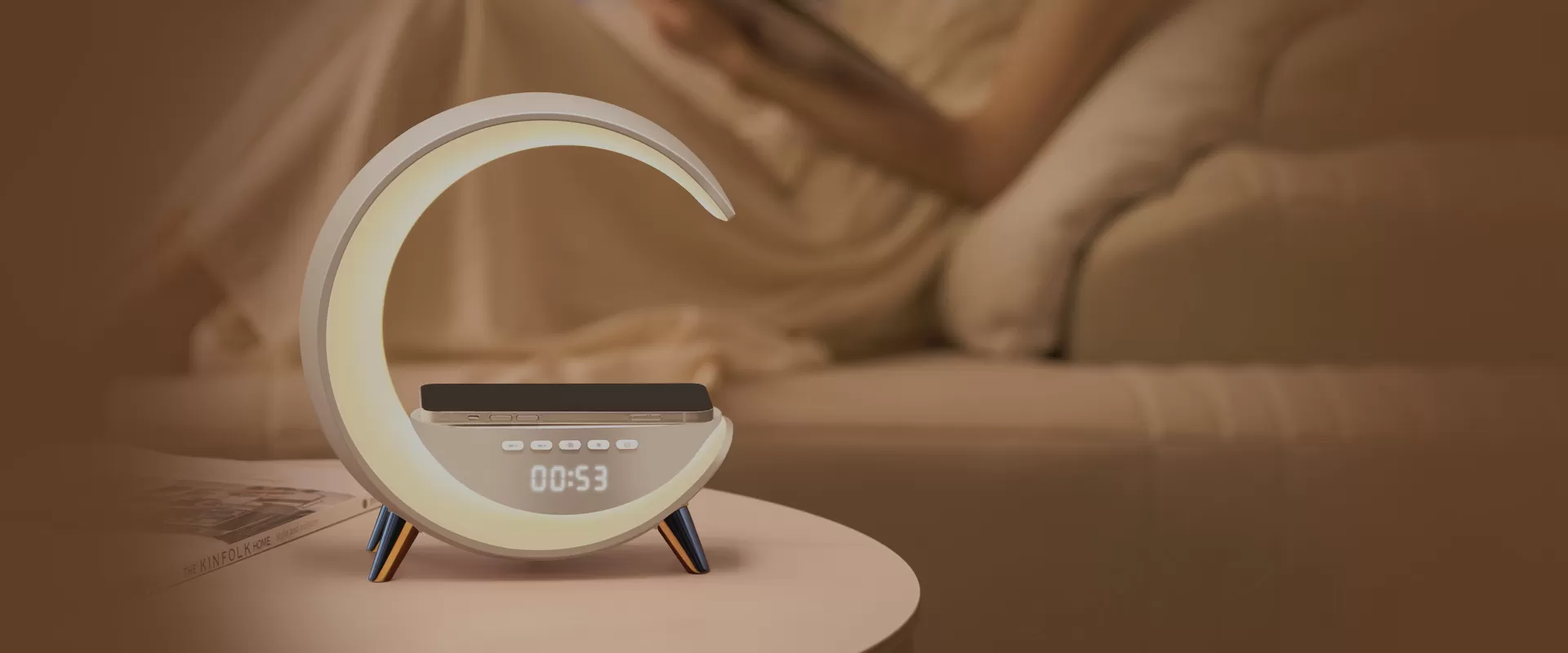 Wireless Charger + Speaker Lamp – Smart Lighting Redefined